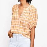 Ann Taylor Loft Plaid Puff Sleeve Peasant Top Photo 0