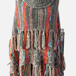 Boho cowl neck turtle neck poncho sweater multicolor Multiple Photo 0