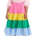 Crown & Ivy Pink yellow blue and green Tiered dress Size L Photo 1