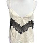ZARA Floral Silk Effect and Lace Spaghetti Strap Blouse Cami Cream Black Medium Photo 0