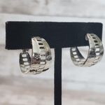 Vintage Clip On Earrings Silver Tone Chunky Hoops with Cut Out Photo 0