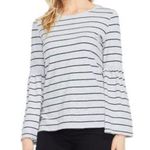 Vince Camuto TWO Nova Stripe Wide Sleeves Gray & Black Cotton Size Small Photo 0