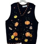 Vintage 80s Oversized Pumpkin Fall Halloween Sweater Vest Size 3X Photo 0