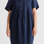 Quince 100% European linen navy blue short sleeve swing dress size Large NWT Photo 0