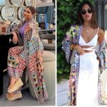 ZARA Boho Print Satin Belted Kimono Robe Dress Size M NEW Photo 14