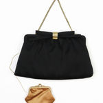 1950s Vintage After Five Black Clutch Bag Evening Bag With Bow Chain Strap Photo 0