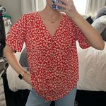 W5 Red Floral Printed V-Neck Buttondown Blouse Photo 0