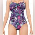 Spanx Assets Swimsuit Size XL Madison Floral Paisley Pink/Purple Blue Twist Top Photo 1