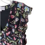 Nanette Lepore Black Floral Flutter Sleeve Top Sheer Ruffle Neck Size Small EUC Photo 1