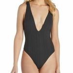 Raisin's  Juniors' Beach Cove Cheeky Textured Plunging One-Piece Black XL New Photo 0