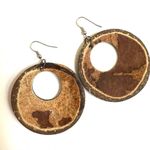 Coconut Shell large circle Earrings Brown Photo 5