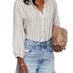Heartloom Shirt Women Small Tan Gray Striped Jardin Top Button Up Neutral Earthy Photo 6