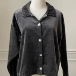 True Grit  Petit Leaves Dark Grey Blue Leaf Velvet Boxy Shirt L Photo 0