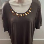 NWOT Fair Lady brown embellished gold & orange stones T Photo 0