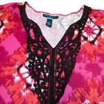 Karen Scott Tunic Top Womens 3X Pink/Orange Abstract Print V Neck Lace Trim Arts Photo 3