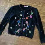 Vintage PAPPAGALLO CHRISTMAS SWEATER Embroidered Ornaments Bright Size Small Black Photo 1