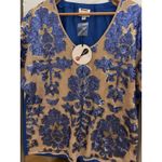 Neiman Marcus  Tracy Reese NWT Women’s Beige & Blue Sequin Blouse XL Photo 2