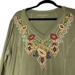 Soft Surroundings Cozy Vieja Floral Embroidered Jersey Dress Maxi Green Large Photo 2