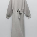ZARA NWT High Collar Sand Knit Midi A-Line Dress Photo 3