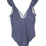 Kona Sol Large (12/14) Swim 1-Piece Ruffled Checked Padded Cup Lined Ruched Blue Photo 2
