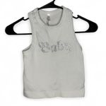 White and silver baby tank top that says BABY in rhinestones size small/medium Photo 0