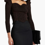 Elliatt RTR Cassie Lace-Trimmed Metallic Ribbed Knit 3/4 Sleeve Top Sz L Photo 0