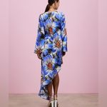 Topshop bold floral ruched long sleeve midi dress in cobalt Photo 3