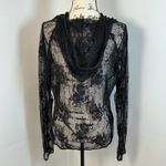POL  Black Lace Floral Hoodie‎ Pullover Top Long Sleeve See Through Blouse Photo 4