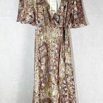 Sézane Paula Metallic Shimmer Silk Midi Dress Paisley Size US 2 Photo 0