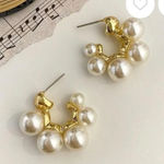 Anthropologie Lake Life Ascending Gold Pearl Hoops Photo 3