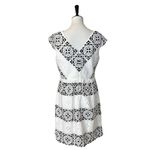 New York & Company Cream Black Lace Eyelet Cap Sleeve Vneck Dress Women's Size 8 Photo 3
