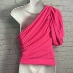 Amanda Uprichard  neon pink one shoulder asymmetric top tie waist Small preppy Photo 9