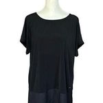 Calvin Klein Black Short Sleeve Layered Round Neck Loose Fit Blouse Sz Medium Photo 0