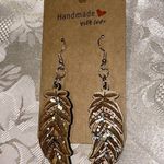 Handmade NWT  Wooden Dangle Feather Glittery Earrings Photo 1