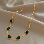 18K Gold Plated Emerald Chain Necklace for Women,Luxury Emerald Necklace Photo 1