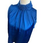 ZARA  womens blue sleeveless satin ruffled neck shirt size small Photo 0