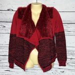 Candie's Candie’s NWT Size S Red Black Eyelash Crop Waterfall Drape Cozy Sweater Cardigan Photo 0