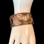 BARSE Oversized Copper Cuff Bracelet with Floral Cut Out Design Mint Condition Pink Photo 3