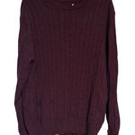 Mens Cable Knit Crewneck Sweater Long Sleeve Burgundy Pullover Top L Purple Size L Photo 0