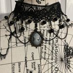 Gothic Victorian Lace Choker Necklace Black Cameo Beads Steampunk Adjustable Photo 0