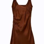 ZARA  SATIN MINI V-NECK DRESS WITH SIDE RUCHING BROWN SIZE XL NEW Photo 7