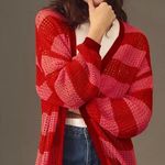 Farm Rio  ANTHROPOLOGIE Red and Pink Striped Open-Front Cardigan Sweater Medium Photo 0