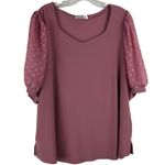 89th & Madison Pink Top Size 2X Puff Sleeve Swiss Dot Business Casual Workwear Photo 0