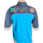 Vintage 90s Southwestern Appliqué Denim Button Up Shirt Gaucho Pants Set Medium Blue Photo 3