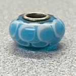 Artisanal Lampwork European Glass Charm Bead Bracelet Blue White Swirl Pattern Photo 0