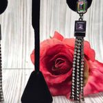 DKNY Gun Metal Crystal Chain Tassel Dangle Earrings Purple Iridescent 3.5" Prom Photo 1