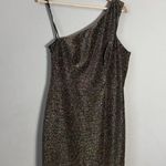 Vince Camuto One Shoulder Glitter Knee Length Dress Womens 12 Gold Slit Cocktail Photo 4