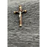 Vintage Wood Crucifix Cross Jesus Pendant Necklace Religious Gold Tone Brown Photo 2