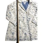 Susan Graver VTG  Ivory Blue embroidery Floral Linen Blend coat size 1X Photo 7