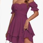 LYANER Women's Tie Back Off Shoulder Wrap Layer Ruffle Short Sleeve Mini Dress Purple Size L Photo 0